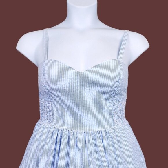 Lilly Pulitzer Womens Bay Blue Seersucker Stripe Christine Mini Dress Size 10 - Picture 2 of 8